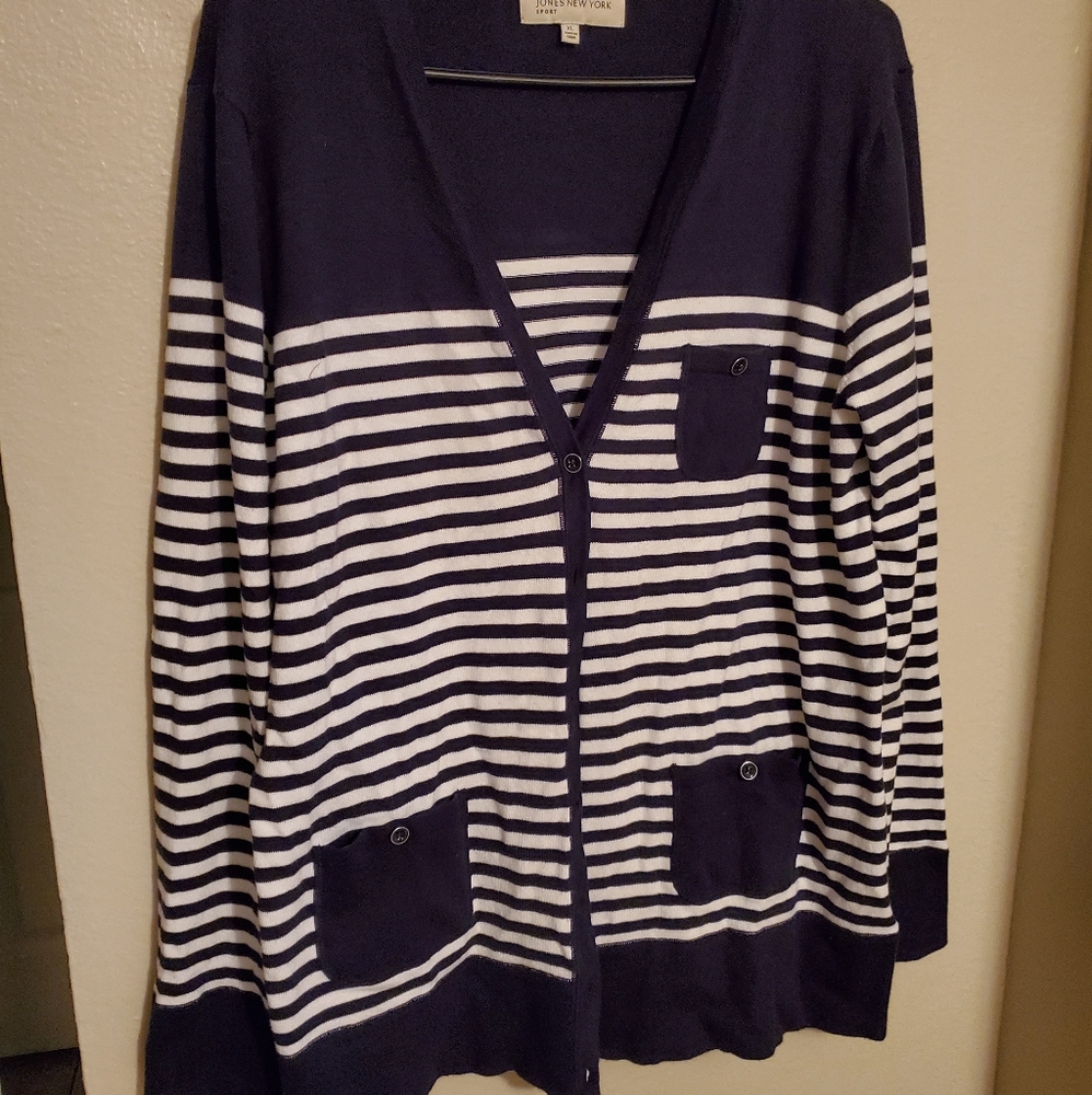 Navy Blue and White Cardigan